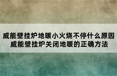 威能壁挂炉地暖小火烧不停什么原因 威能壁挂炉关闭地暖的正确方法